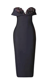 TRÄGERLOSES MIDIKLEID MIT PAILLETTEN IN SCHWARZ